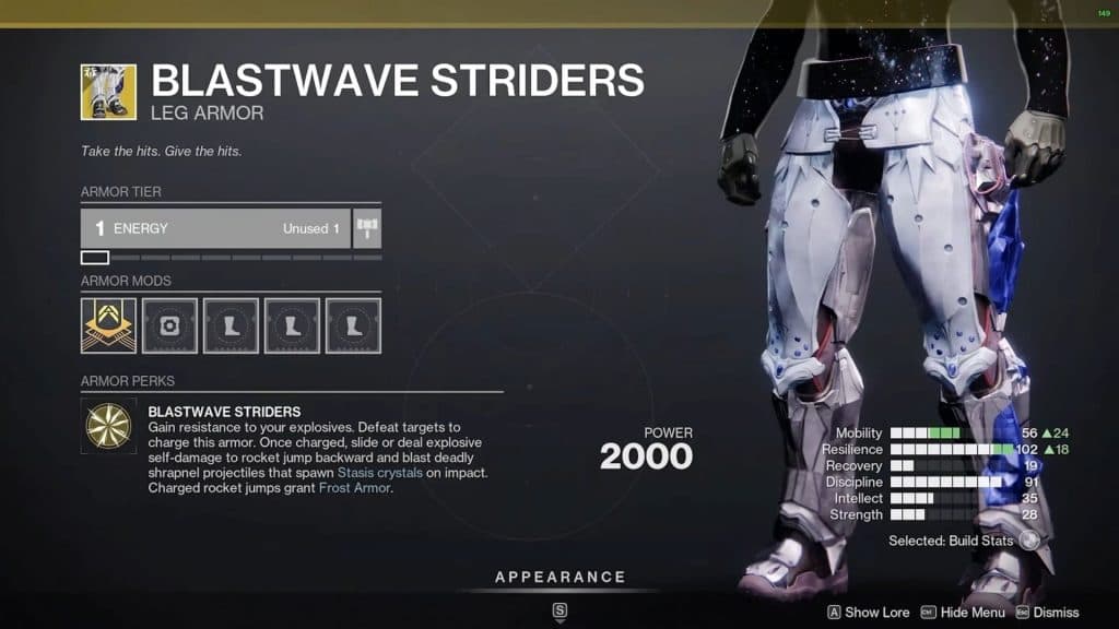 Изображение экзотического титана Blastwave Striders в Destiny 2.