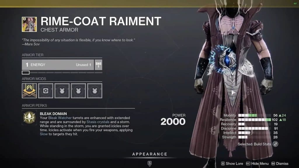 Image of the Rime-coat Raiment Warlock exotic in Destiny 2.