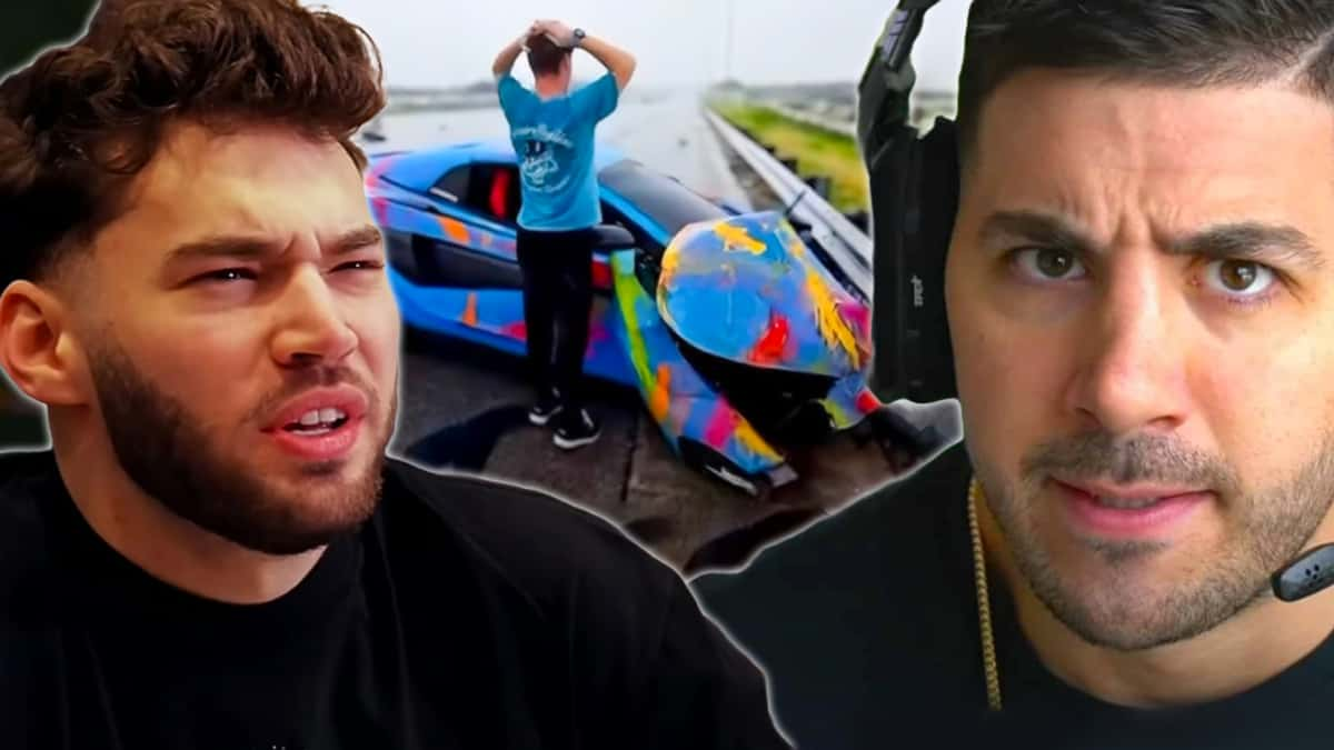 Jack Doherty viral car crash while streaming on Kick. Streamers Adin Ross and Nickmercs react.