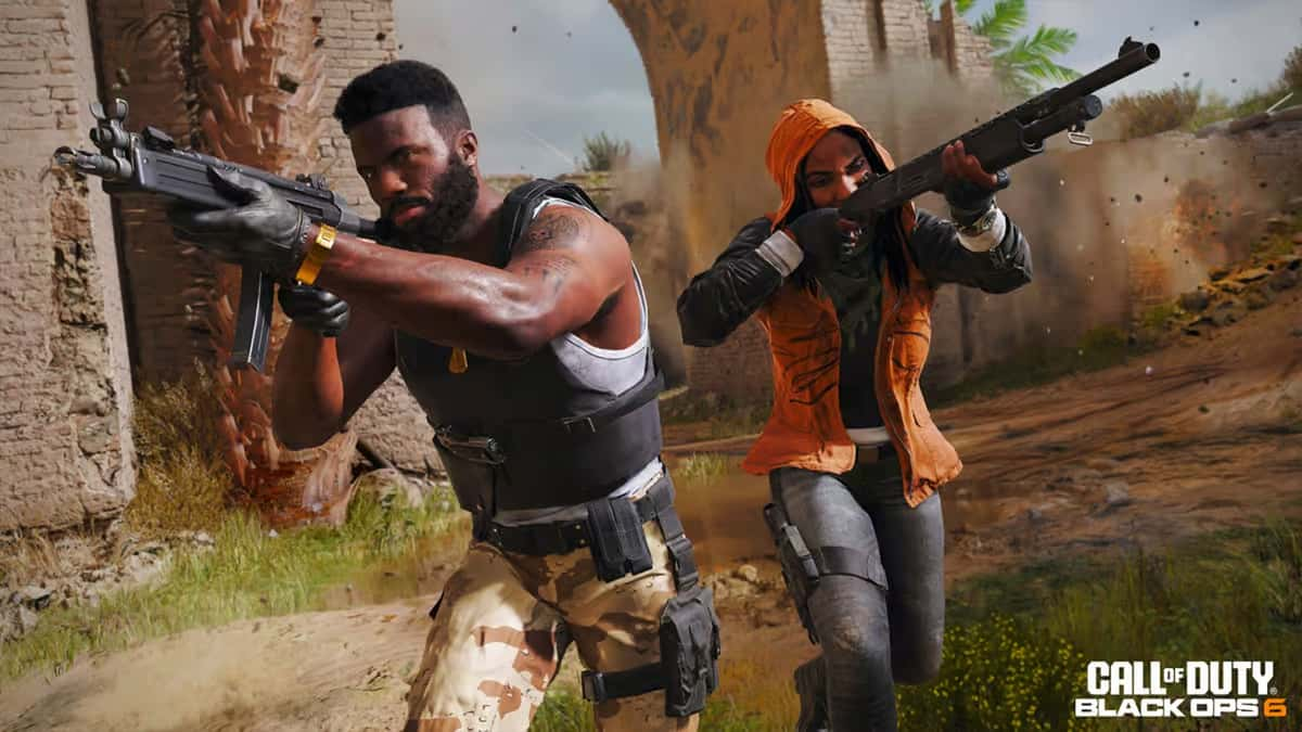 Black Ops 6 characters aiming down sights on Babylon map