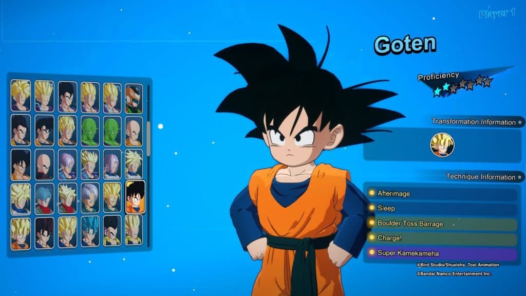 Dragon Ball Sparking Zero Character Proficiency Goten