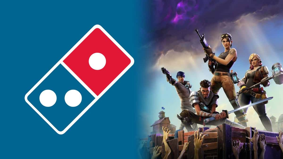 Dominos logo next to Fortnite