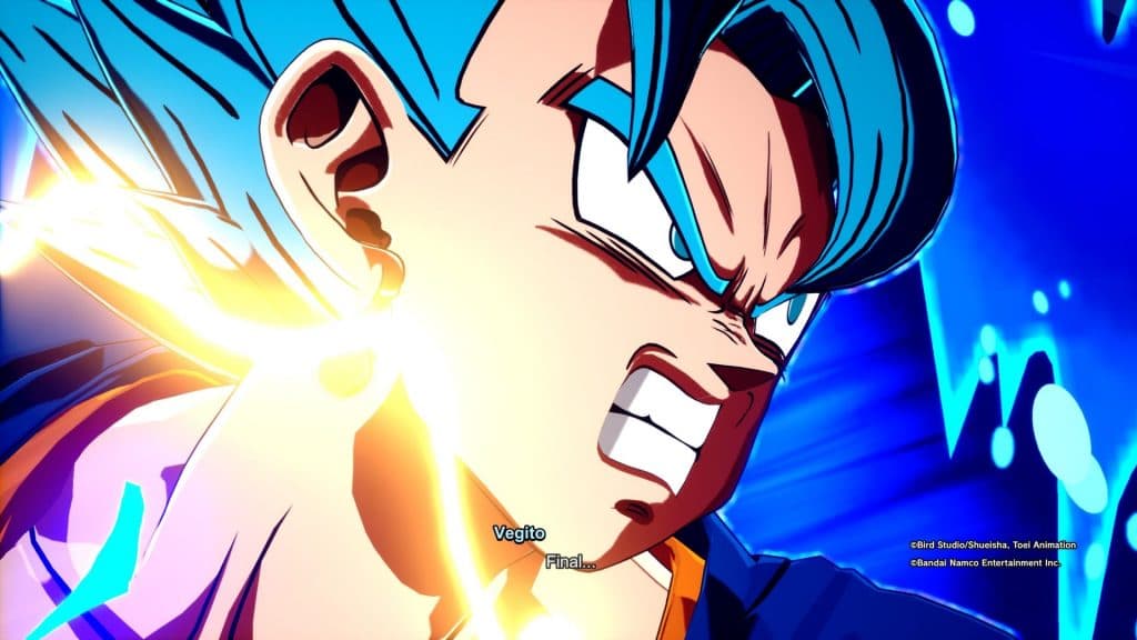 Vegito charging up energy and gritting his teeth