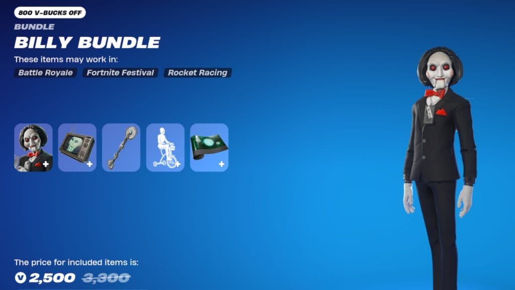 A screenshot featuring the BIlly Bundle in Fortnite.