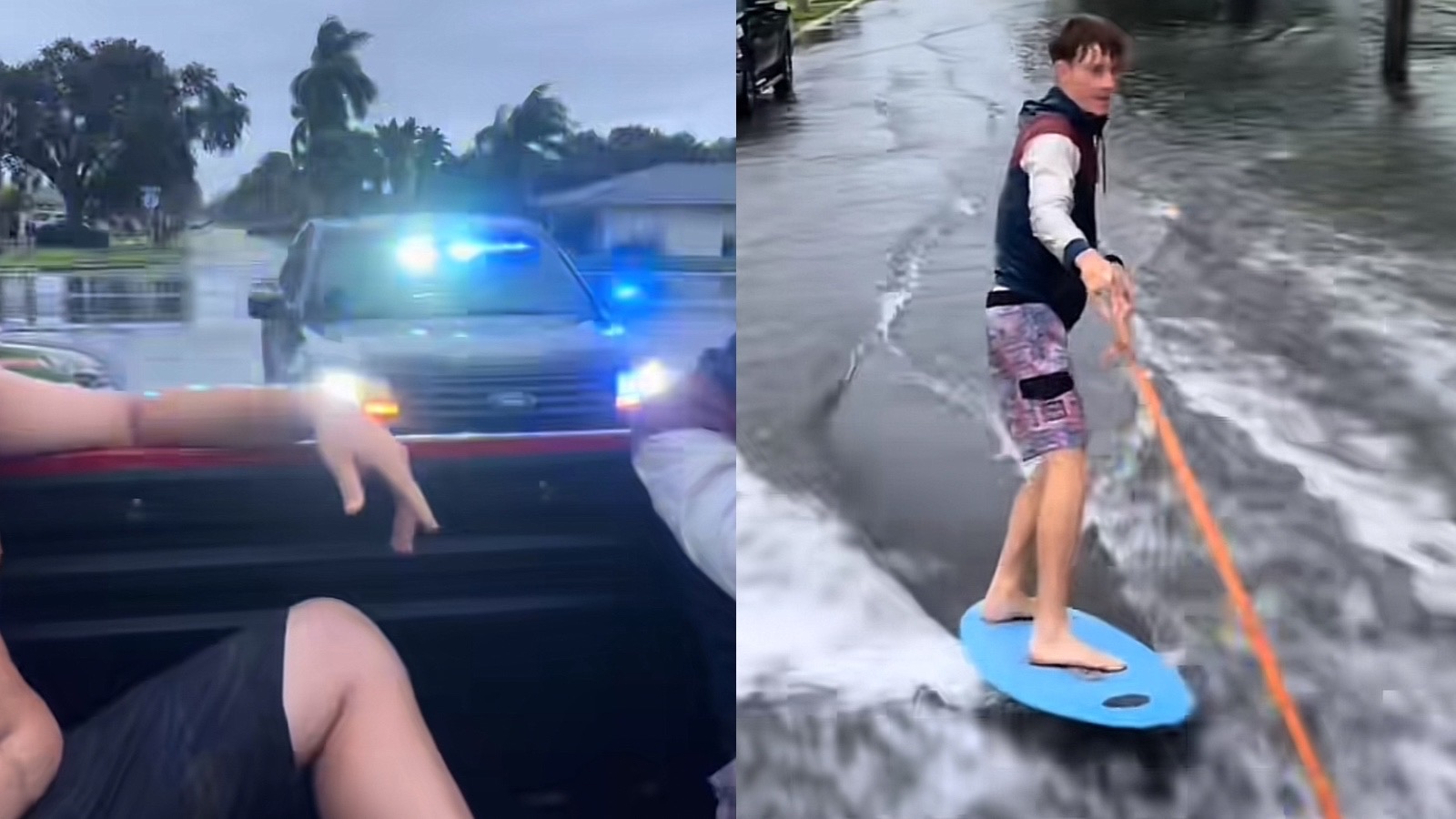 Police pull over Florida man wakeboarding through Hurricane Milton flooding