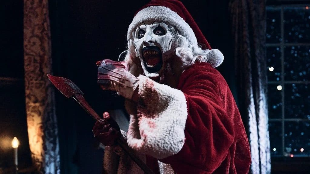 Art the Clown in a Santa suit in Terrifier 3.