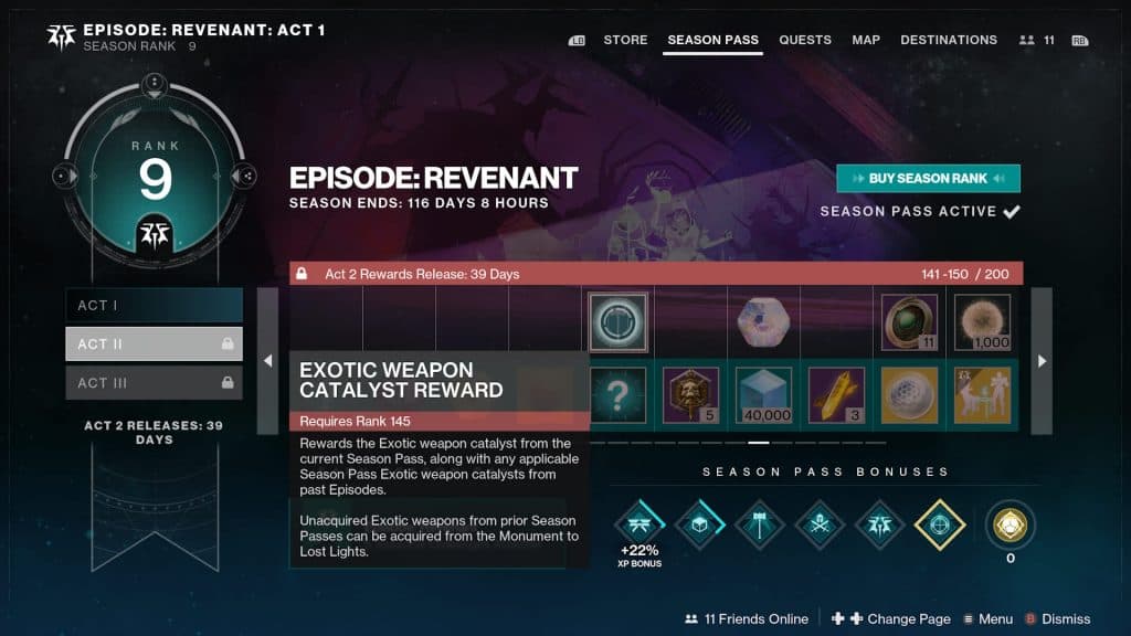 The Episode Revenant Season Pass, with the Alethonym catalyst selected.