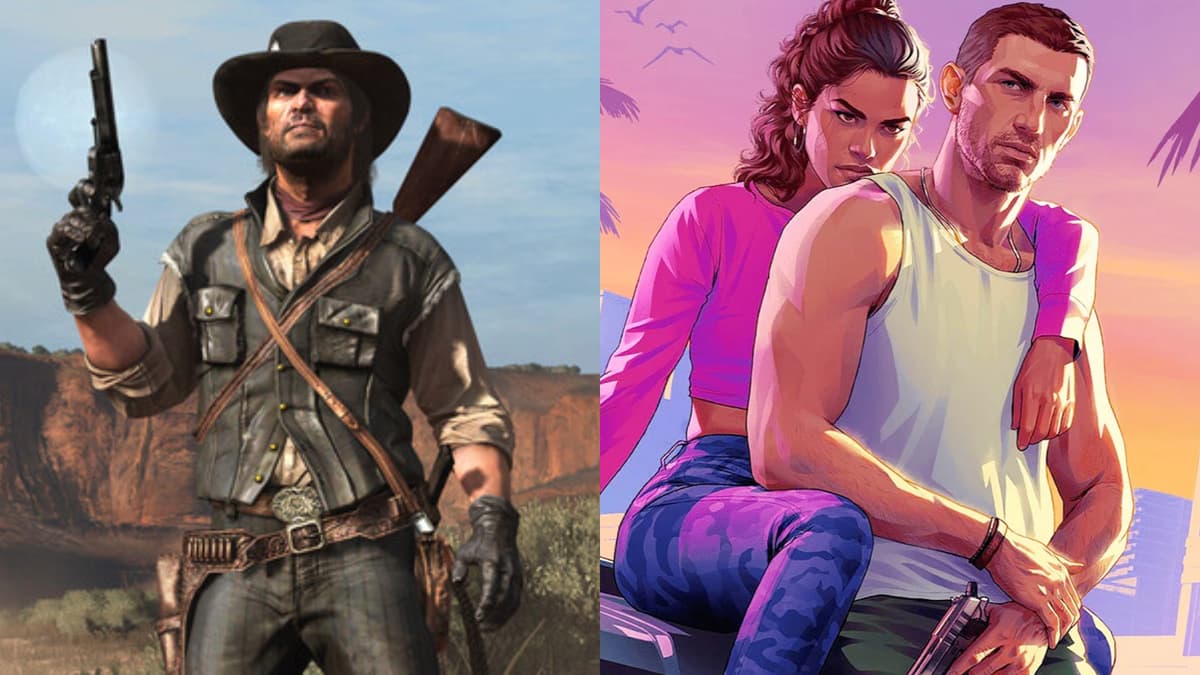 rdr pc screenshot next to gta 6 with jason and lucia