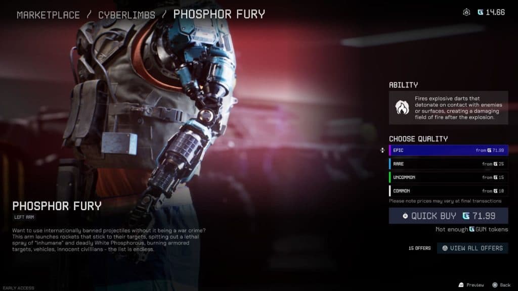 Phosphor Fury arm in Off The Grid