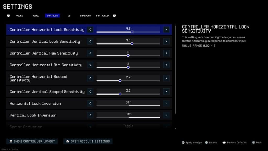 Screenshot of best controller settings in Off The Grid.