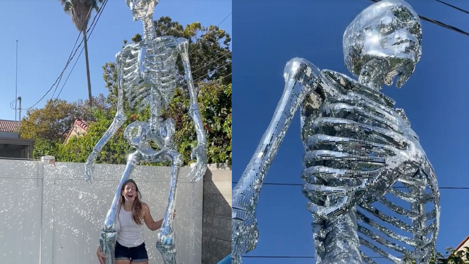 YouTuber rejects “fire hazard” fears as her 12ft disco-ball Halloween skeleton goes viral