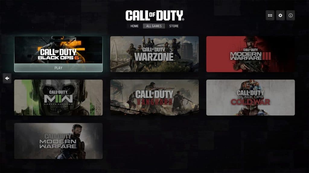 Preview of the All Games tab in Black Ops 6