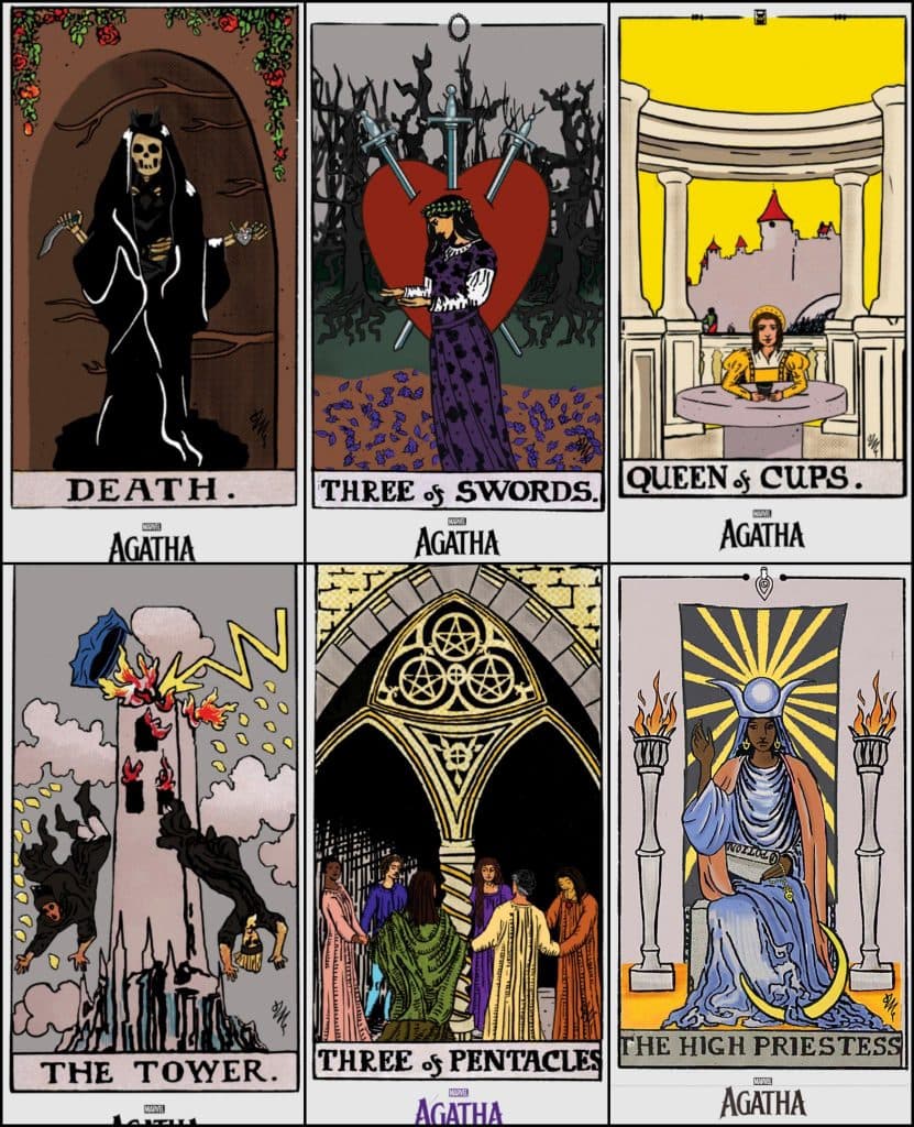 Six promotional Tarot cards were released for Agatha All Along, including a Tower card