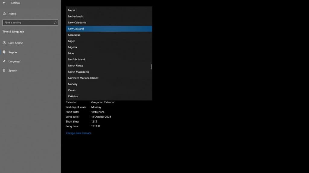 Screenshot of Windows setting to change location for Black Ops 6