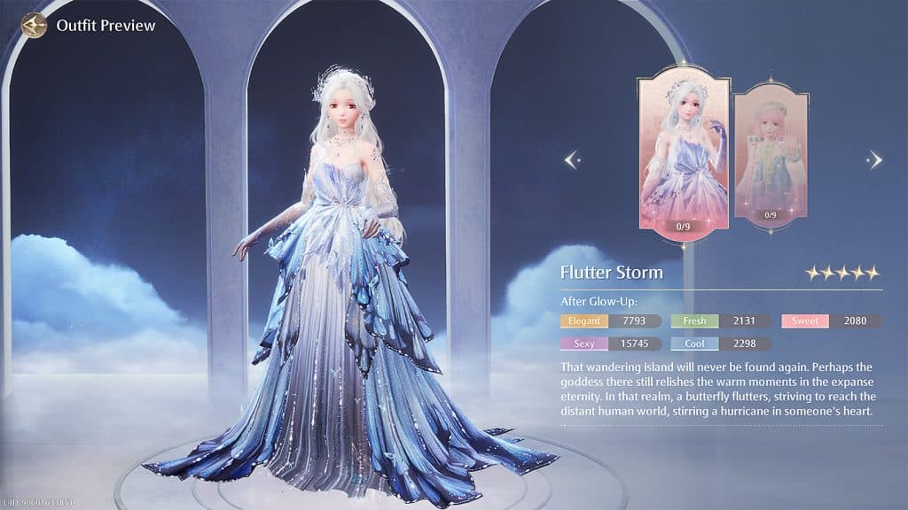 Flutter Storm outfit from the Butterfly Dream banner in Infinity Nikki