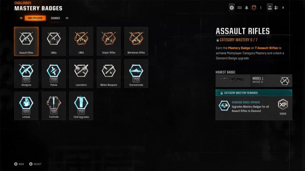 Mastery Badge Menus in Black Ops 6