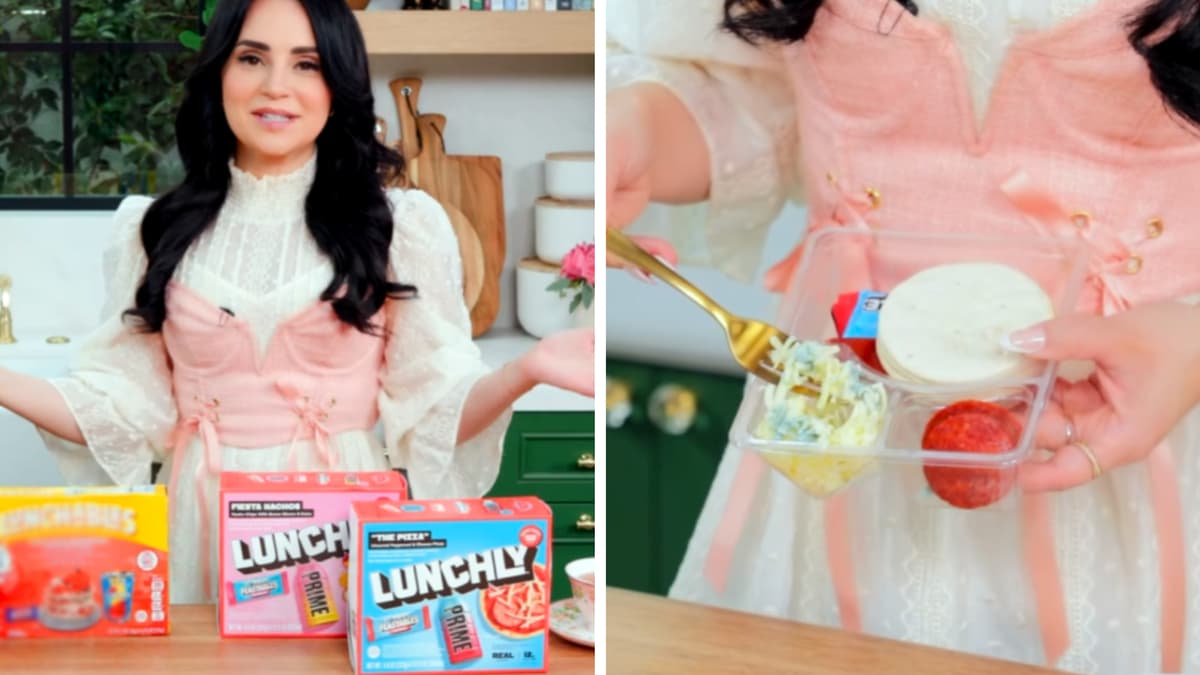 Rosanna Pansino screenshots from video of her finding moldy cheese in a Lunchly meal product.