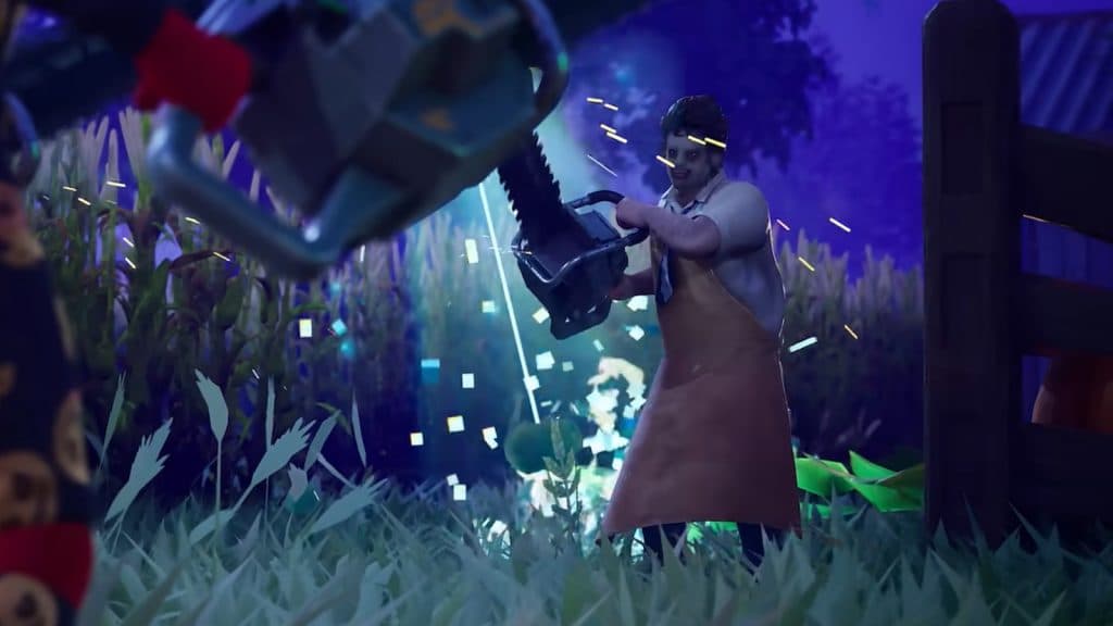 A screenshot of Leatherface with a chainsaw in Fortnite.