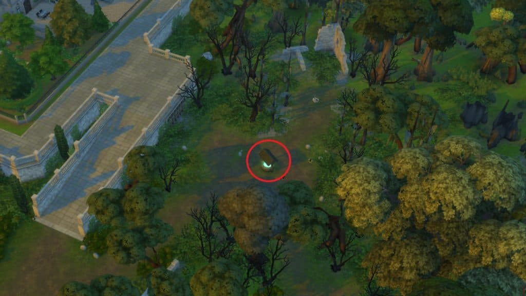 A screenshot featuring Edith's location in The Sims 4 Life & Death pack.