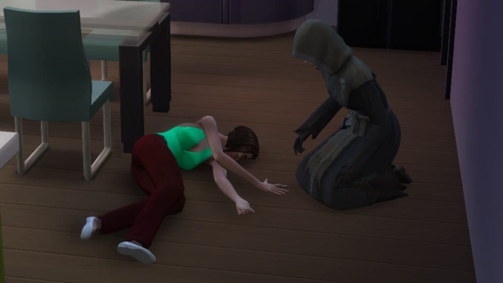 A screenshot featuring a Reaper Sim working in The Sims 4.