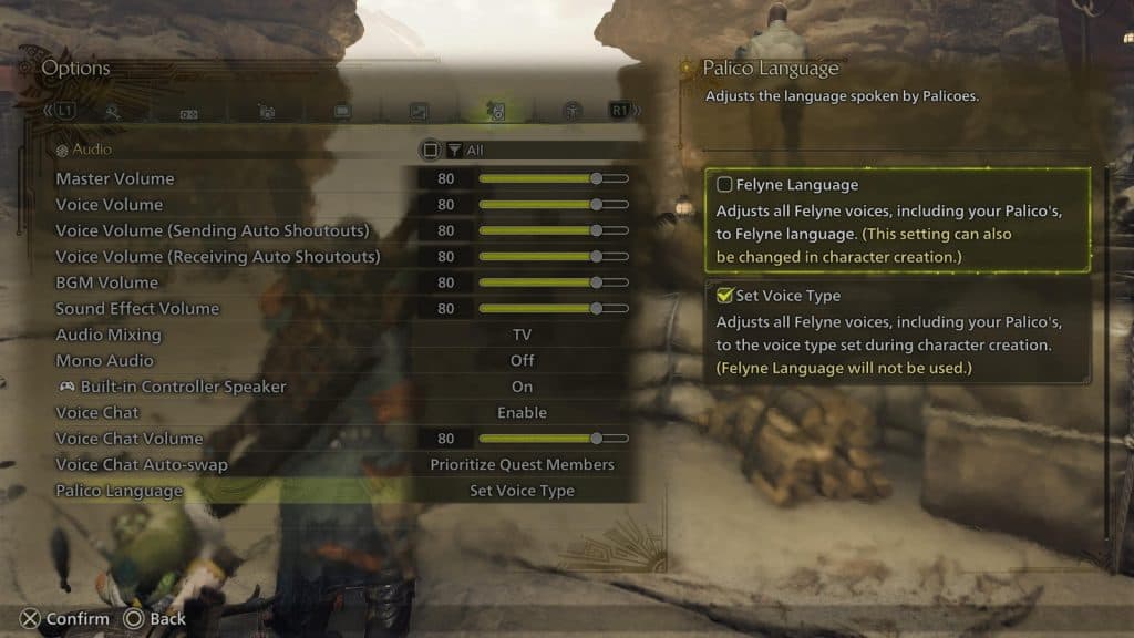 Monster Hunter Wilds Palico Language Setting