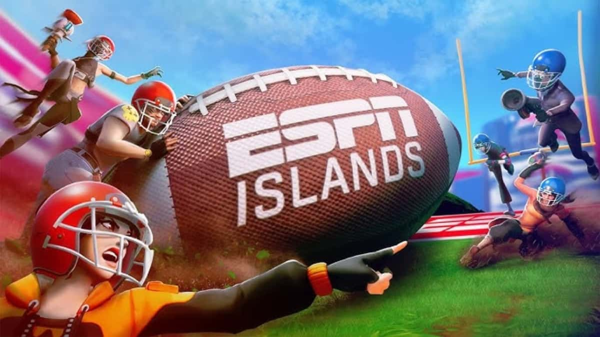 A screenshot featuring the official ESPN Football Island map in Fortnite.