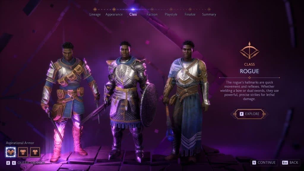 Rogue select screen in Dragon Age: The Veilguard