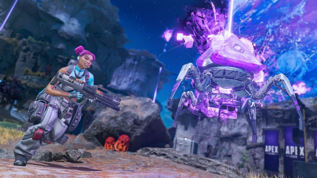 Apex Legends character next to cosmic portal for rift relics