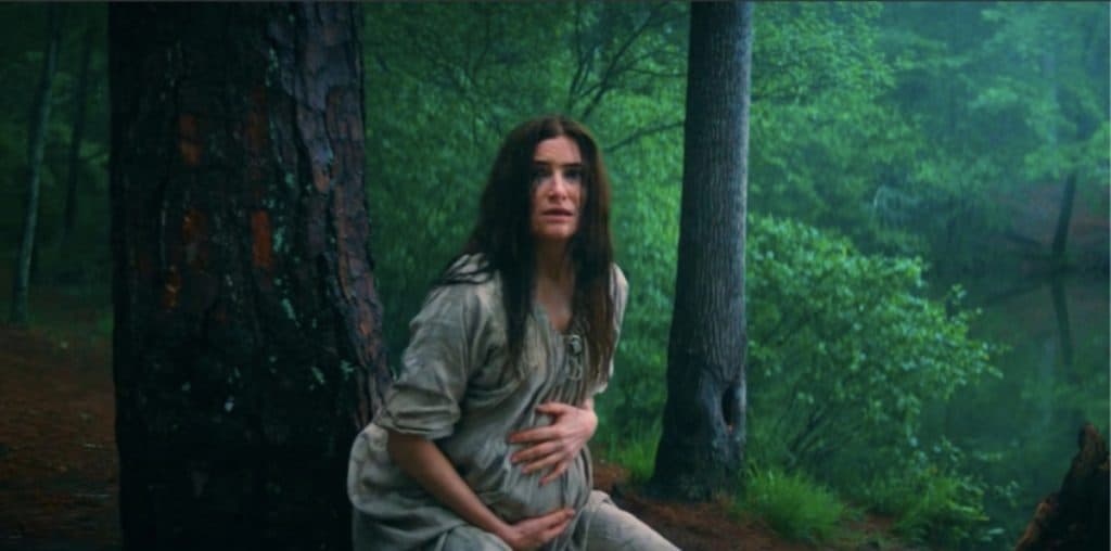 Agatha All Along: Katherine Hahn as Agatha, leaning against a tree during childbirth