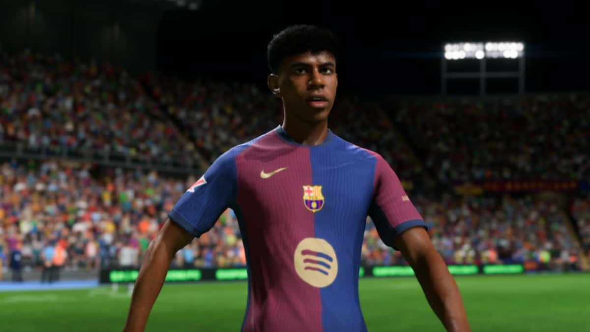 Lamine Yamal in Barcelona kit on pitch in EA FC 25