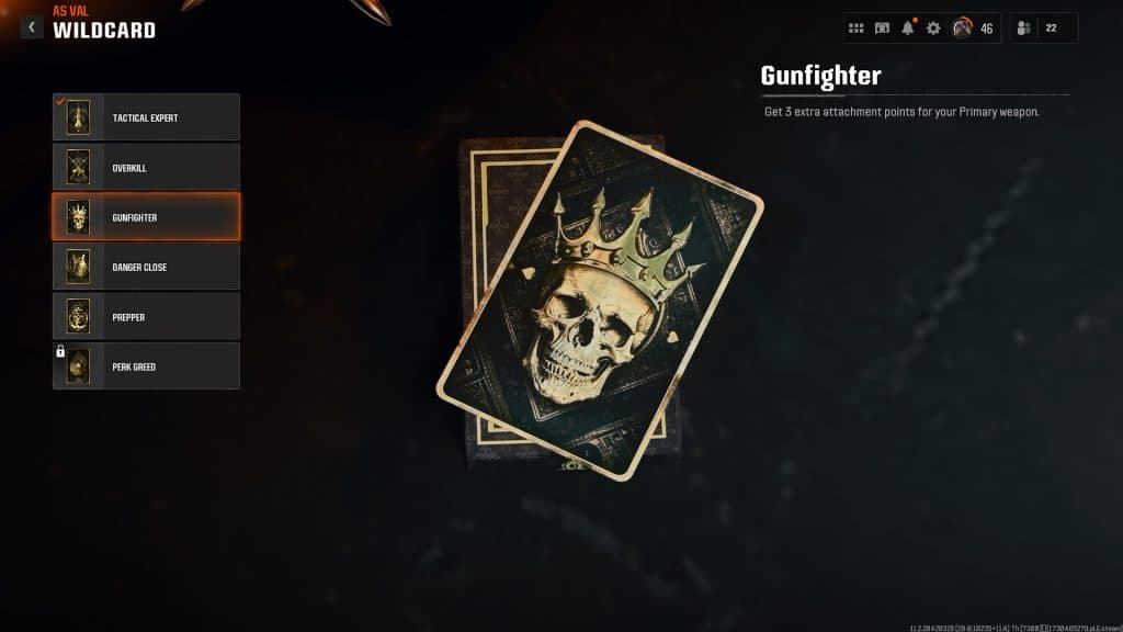 The Gunfighter wildcard on Black Ops 6's loadout menu.