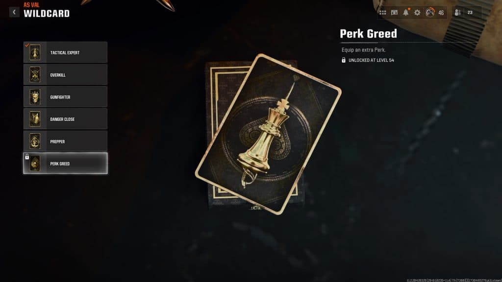 The Perk Greed wildcard on Black Ops 6's loadout menu.