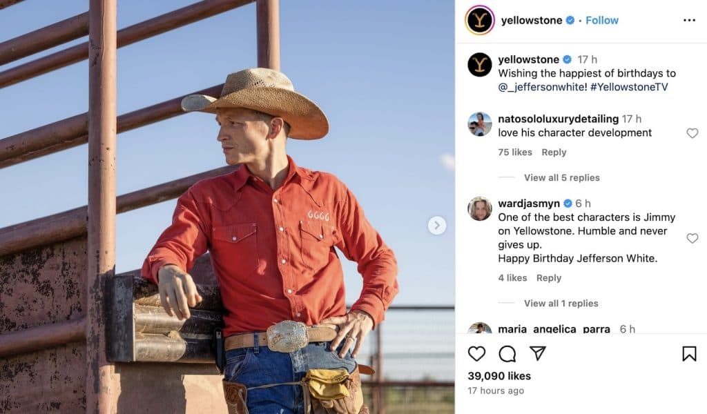 Yellowstone Instagram post about Jimmy