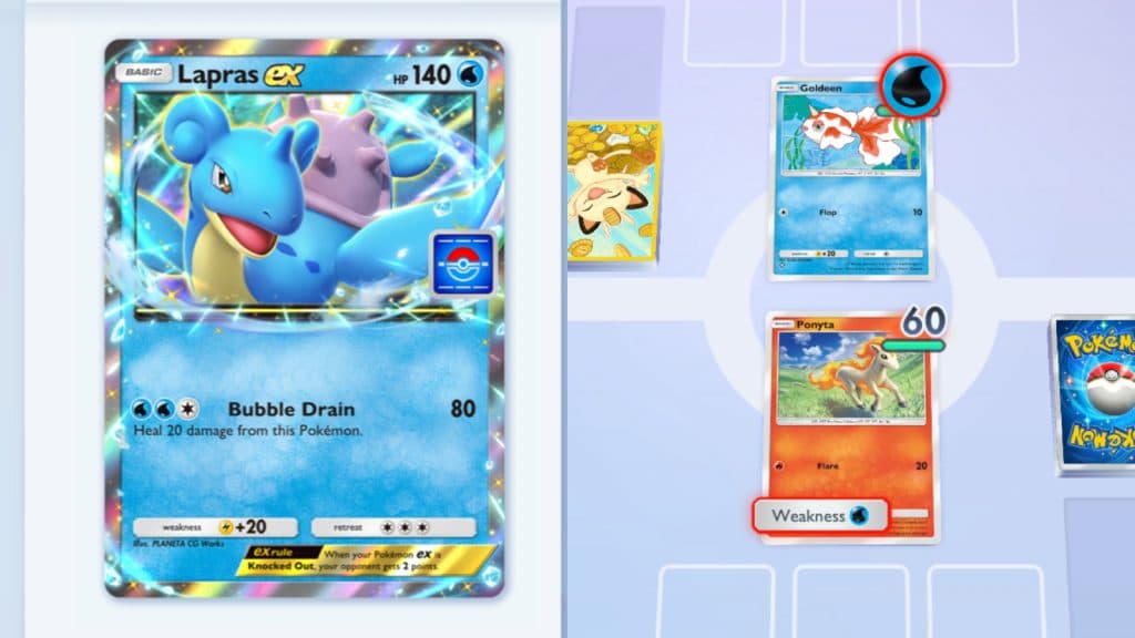 Lapras EX deck cards and a player battling the deck during the event in Pokemon TCG Pocket.