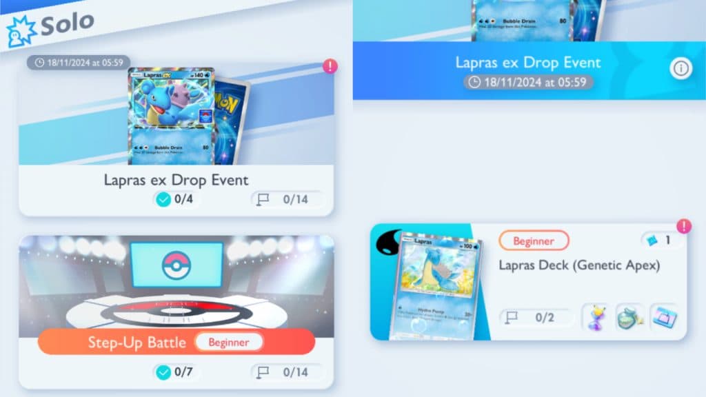 Pokemon TCG Pocket Lapras EX event menu screenshot.