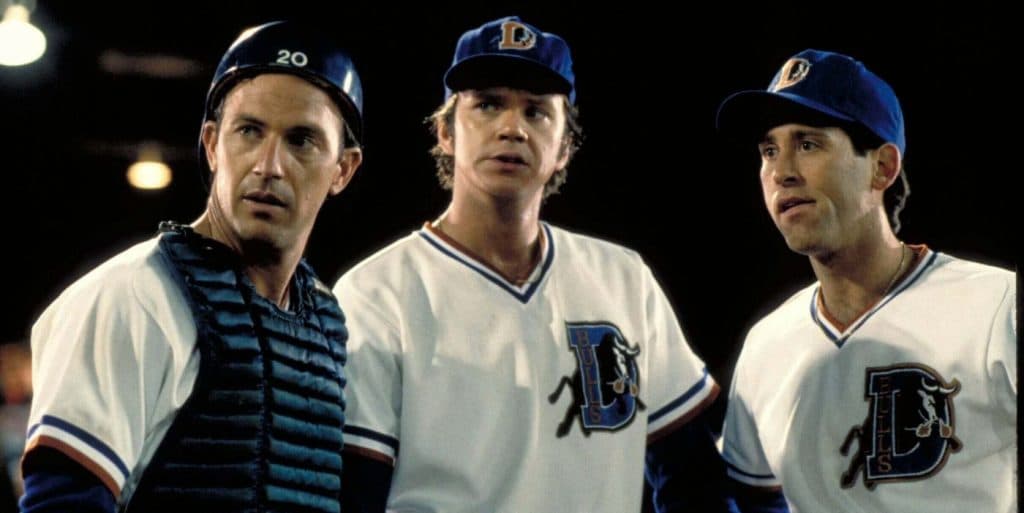 Kevin Costner in Bull Durham, wearing a baseball uniform