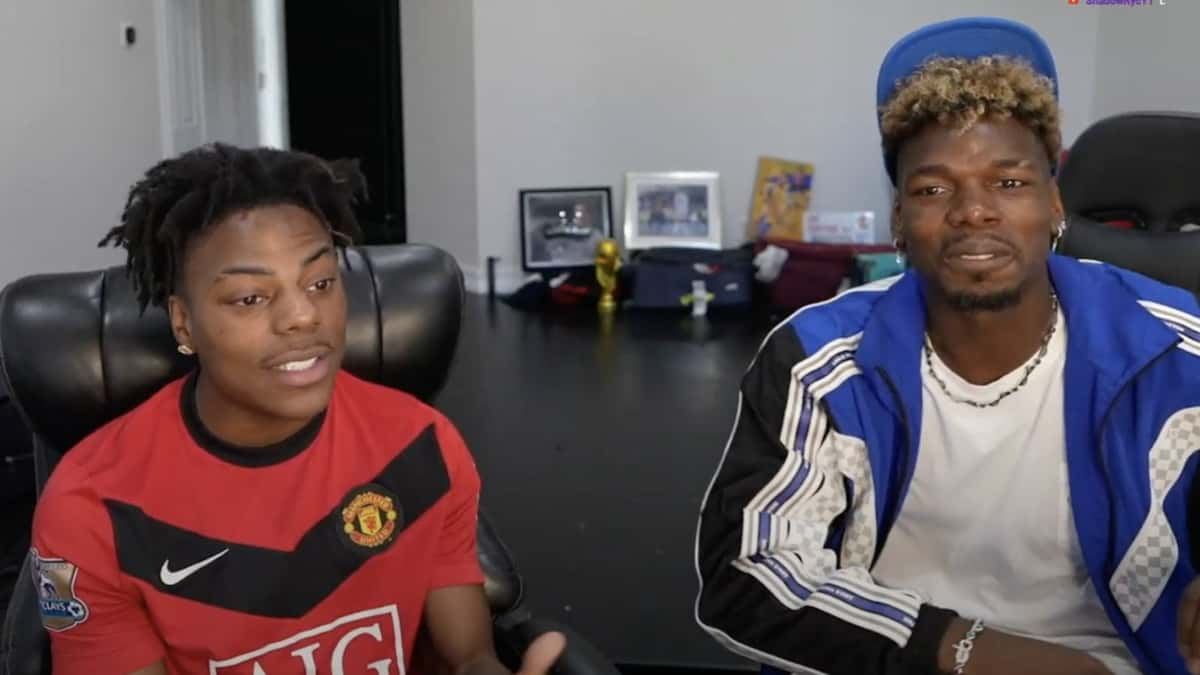 IShowSpeed in Manchester United jersey sat with Paul Pogba