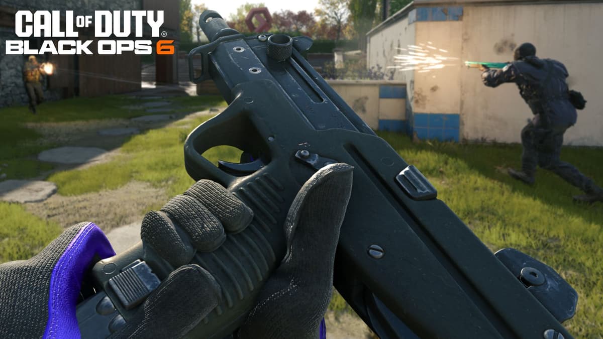 Saug SMG being held in Black Ops 6 next to logo