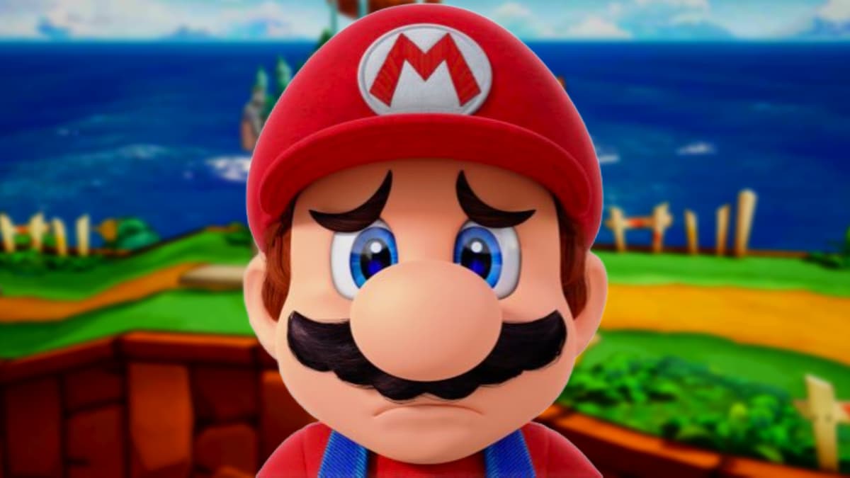 Mario sad and in-game screenshot of the Nintendo Switch game Mario & Luigi: Brothership.