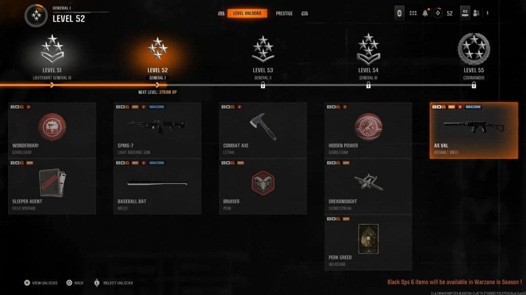 Screenshot of level progression from Black Ops 6 and Warzone