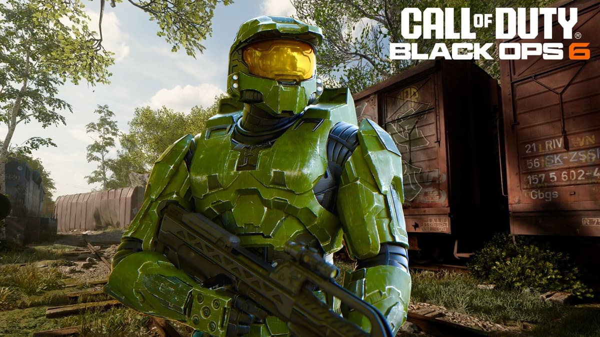 Master Chief from Halo stood on Black Ops 6 train map