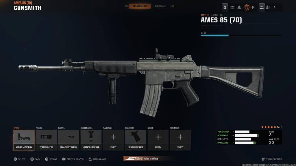 The best AMES 85 attachments combination without Gunfighter Wildcard