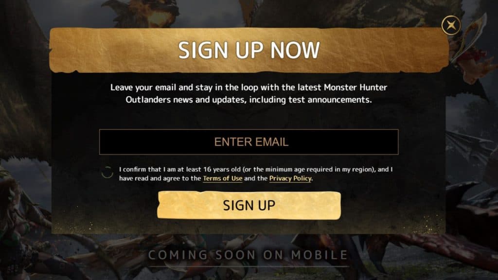 Monster Hunter Outlanders pre-register screen