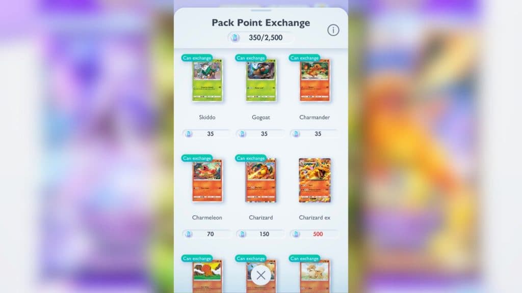 Pokemon TCG Pocket Crafting Menu