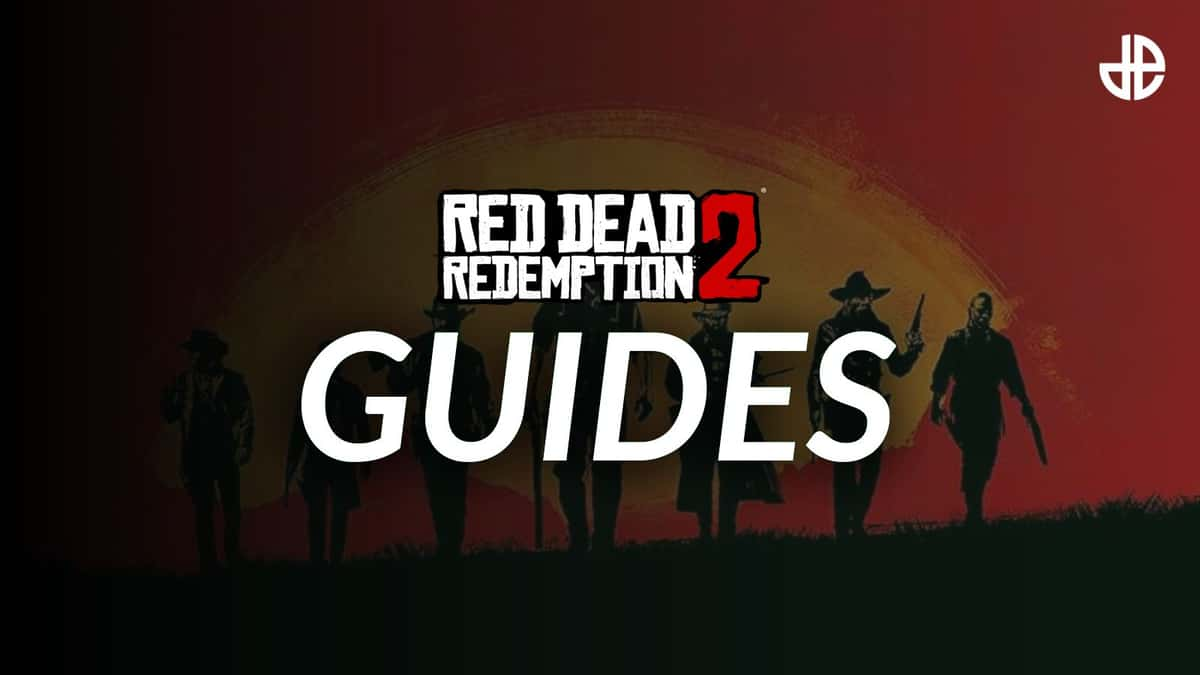 Red Dead 2 logo on a background with the word guides below it