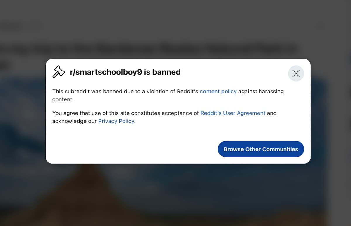 Why has the smartschoolboy9 Reddit been banned?