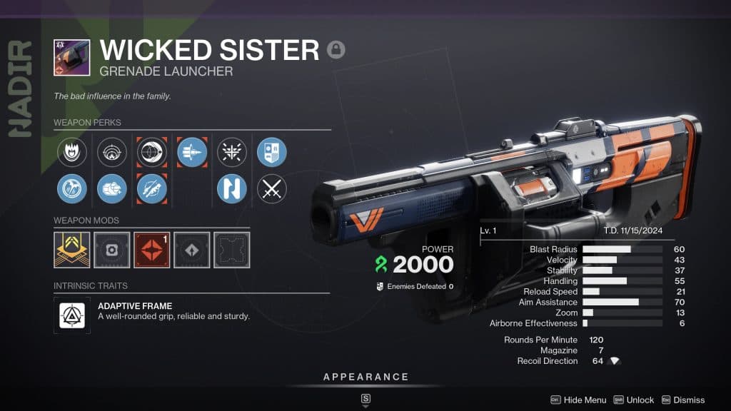 The Wicked Sister pve god roll in Destiny 2.