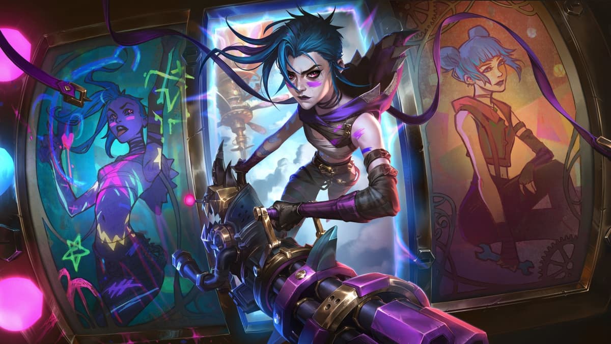 Arcane Fractured Jinx skin splash art in League of Legends.