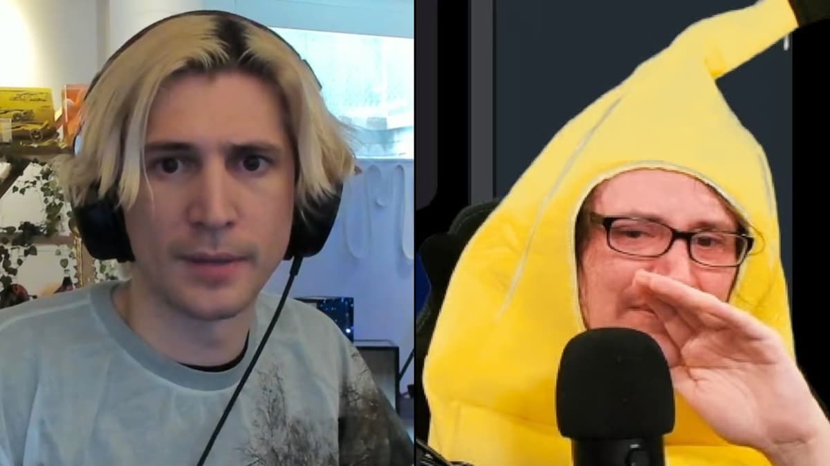 xQc and Pirate Software in banana suit side-by-side talking to camera