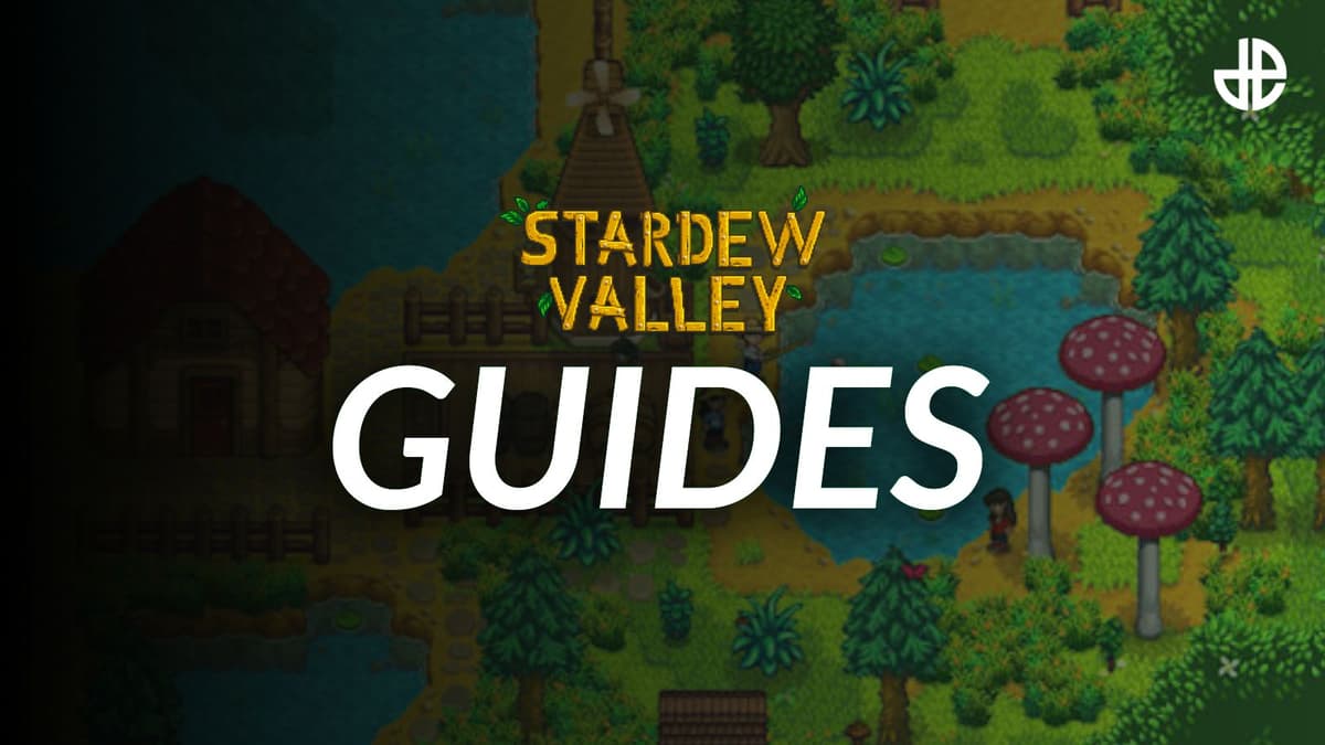 A Stardew Valley screenshot with the game's logo in front of it